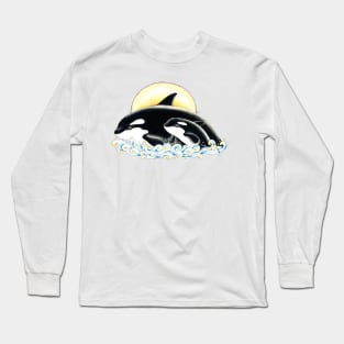 Orca Killer Whales Family Ink Drawing Long Sleeve T-Shirt